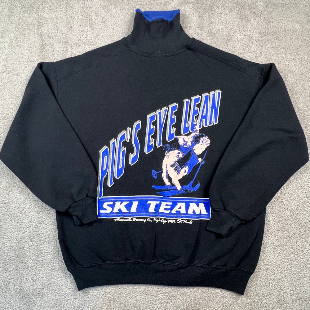 VTG Minn Brewing Co Pigs‎ Eye Ski Team Sweatshirt Mens XL Mock Neck Gopher Sport